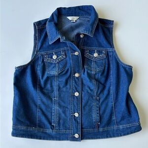 CJ Banks Embellished Collared Blue Jean Denim Vest Stretch Women’s X (US 14W)